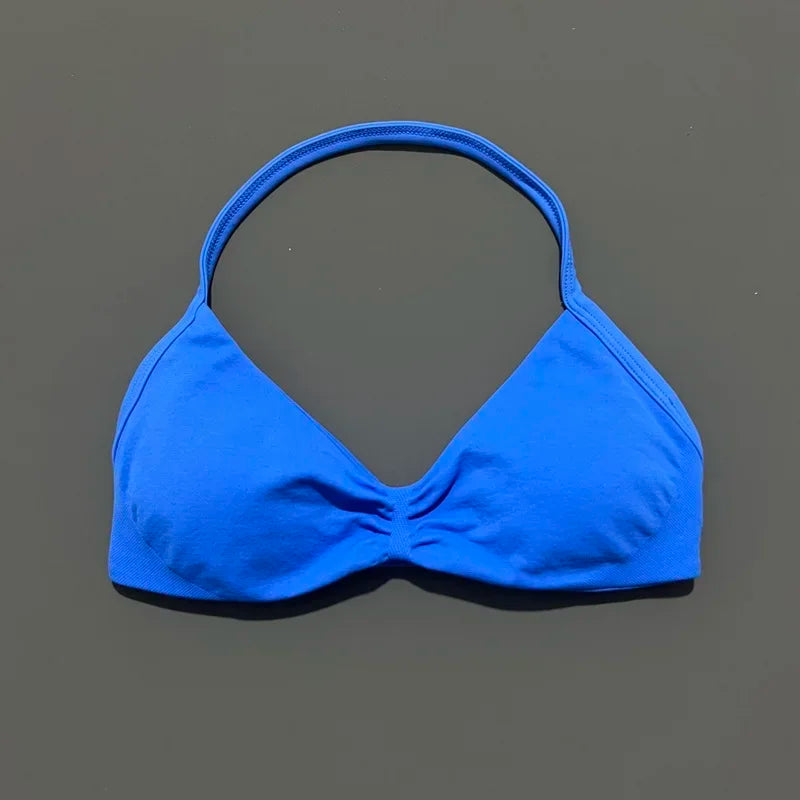 Sports Bra Push Up Strappy Sexy Open Back Gym Crop Top
