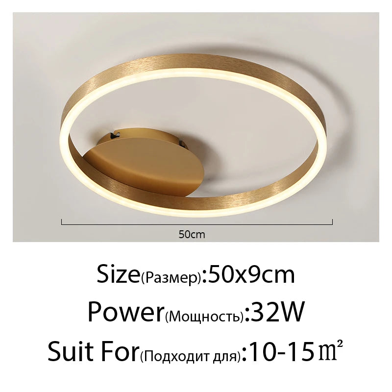 Household Gold Led Chandeliers 3 Circle Bedroom Metal Living Dining Room Lighting