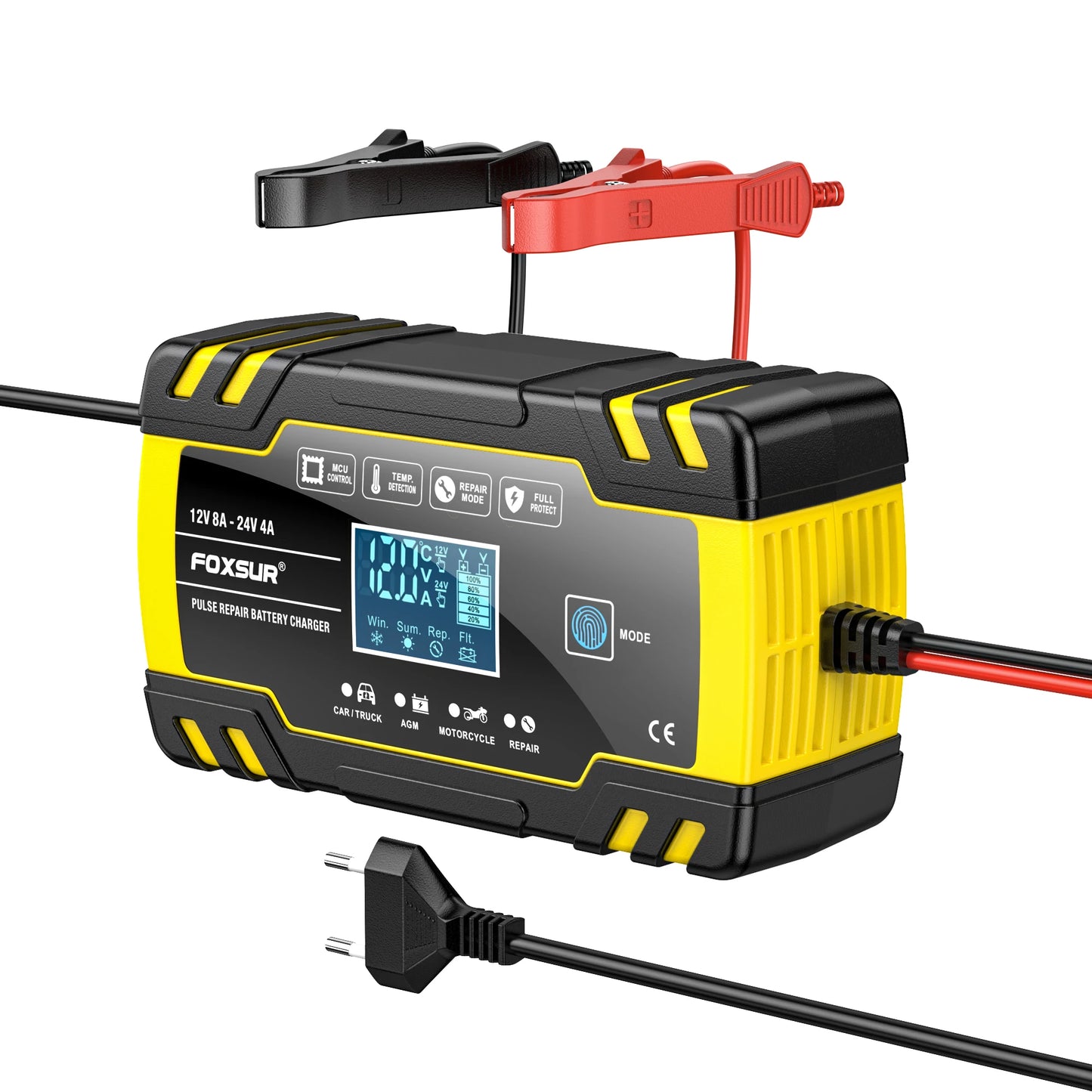 12V 8A/24V 4A Car Battery Charger Automatic Start Fast Charger Use For Car Motorcycle Truck AGM Deepcycle GEL Lead-Acid Battery