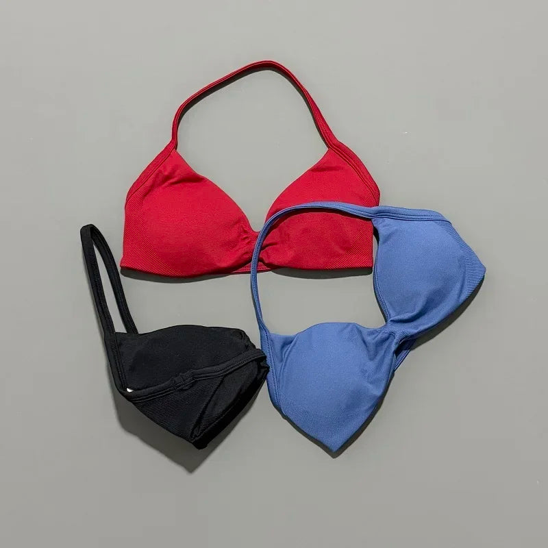 Sports Bra Push Up Strappy Sexy Open Back Gym Crop Top