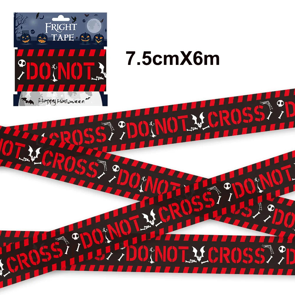 Halloween Warning Tape Wall Door Window Blood Handprint Footprint Stickers Halloween Theme Party Horror Scene Decor Supplies