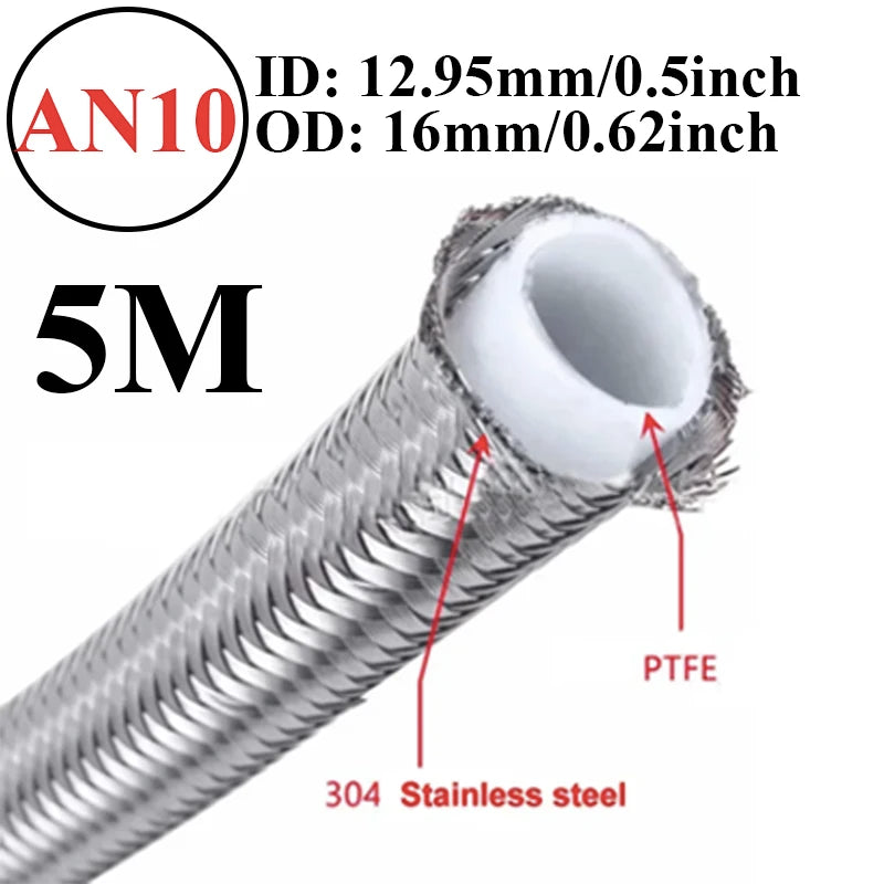 5 Meters AN3 AN4 AN6 AN8 AN10 AN12 Universal Racing Hose 304 Stainless Steel Braided PTFE Brake Hose Fuel Oil Line Cooler Pipe