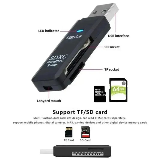 Multi Functional 2 In 1 High-speed USB 3.0/2.0 Card Reader Supports TF+SD