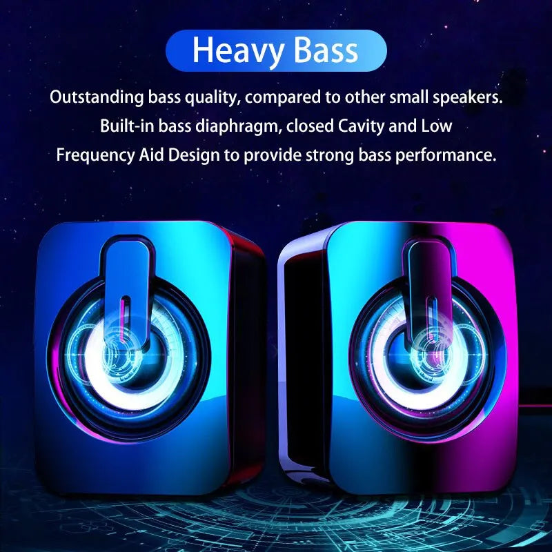 USB Wired Speakers Mini Computer Desktop Speaker HIFI Stereo Microphone Subwoofer with LED Light for PC Notebook Loudspeakers