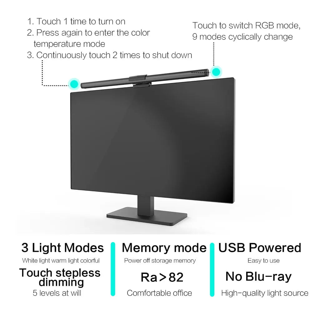 LED Desk Lamp Monitor Light Bar Eye-Care Stepless Dimming Lighting