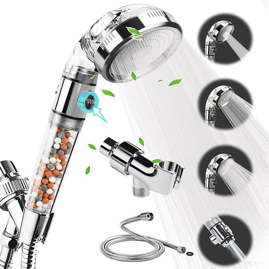 Shower Head High Pressure Water Saving with On/Off Switch Stop Button Ionic Mineral Anion 3 Modes
