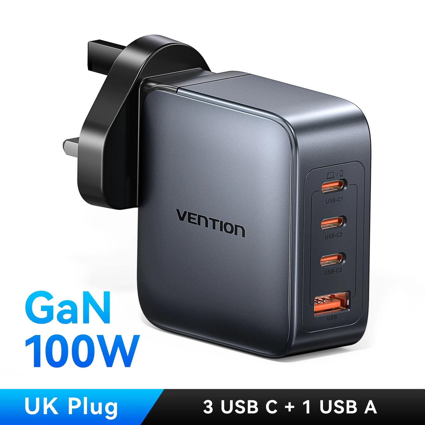 Vention 100W GaN Charger 4 Ports USB C Charger Quick Charge For Macbook Laptop Tablet PD Fast Charger For iPhone 16 15 14 Pro