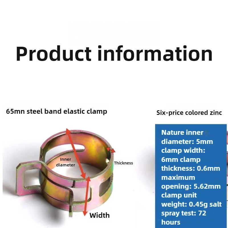 50 Pcs Fastener 5mm 6mm 7mm 8mm 9mm Spring Clip Fuel Water Line Hose Pipe Air Tube Clamps Fuel Water Tube Clamps Fastener