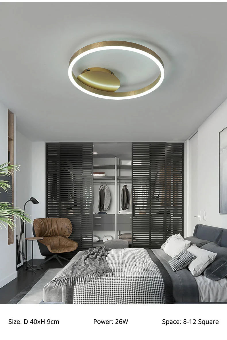 Household Gold Led Chandeliers 3 Circle Bedroom Metal Living Dining Room Lighting