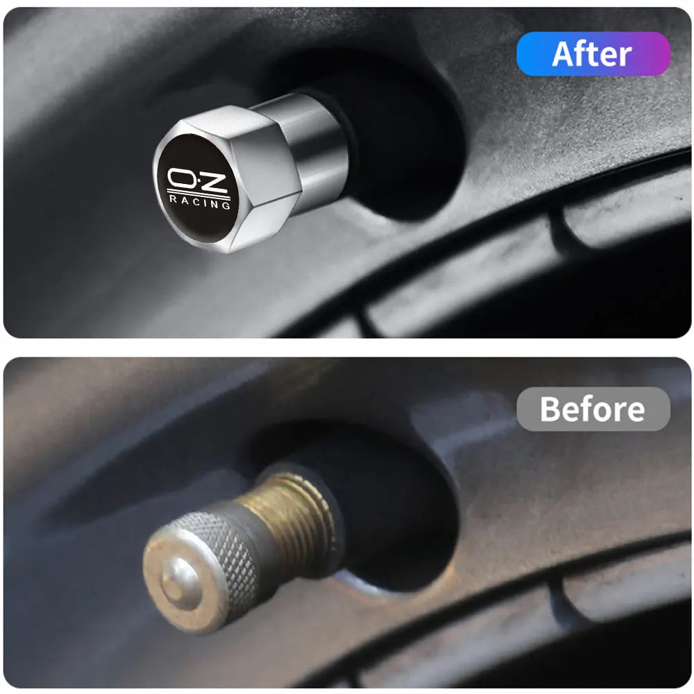 Valve Caps 4PCS Universal Car Valve Caps Bike Bicycle Truck Motor Accessories Auto Wheel Tire Valve Tyre Air Case For OZ Racing Car Styling