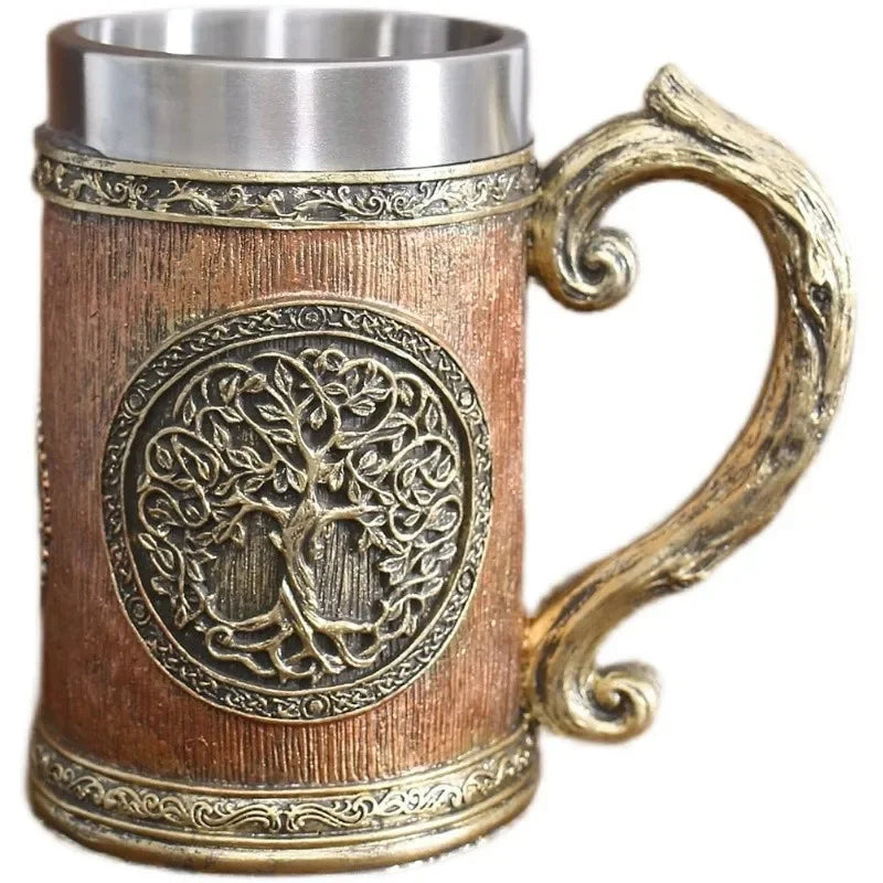 Medieval Viking Retro 3D Sword Skull Beer Mug With Stainless Steel Insert Resin Big Capacity Coffee Cups Men's Halloween Gift