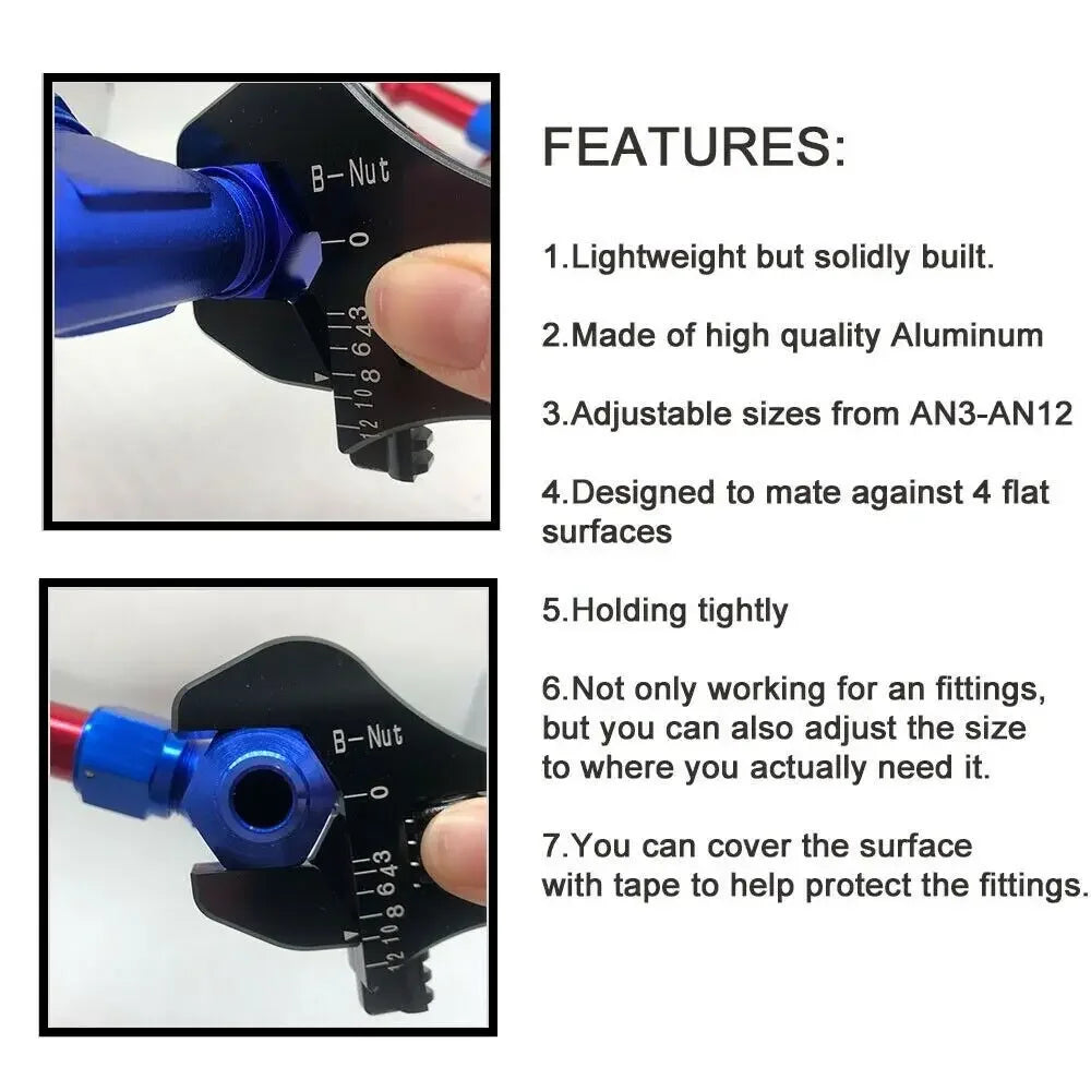 Billet Aluminum Adjustable Spanner Wrench + Vise Jaw Insert for Hose End Fitting Black Blue