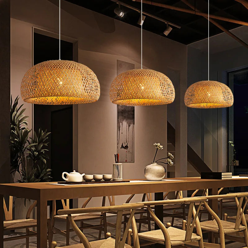 Bamboo Lantern 30cm Pendant Lamp Natural Rattan Wicker E27 LED Chandeliers
