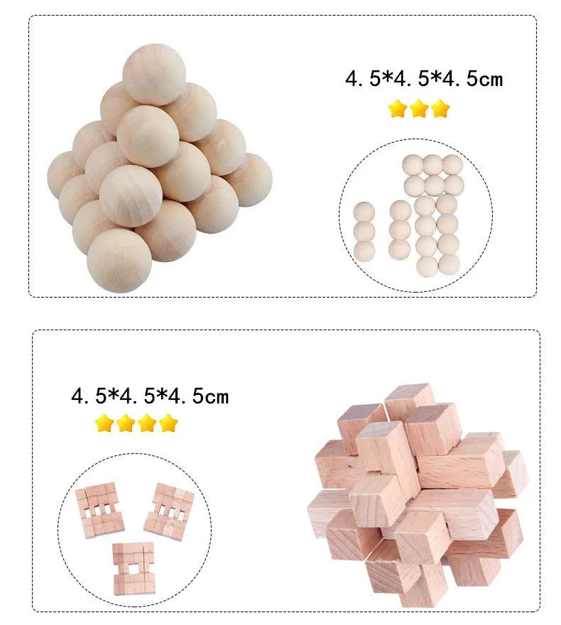 Wooden Unlocking Puzzles Brain Teasers Kong Ming LuBan Lock Adult Decryption Toy Assembly Game Children's Puzzle Puzzles Toys
