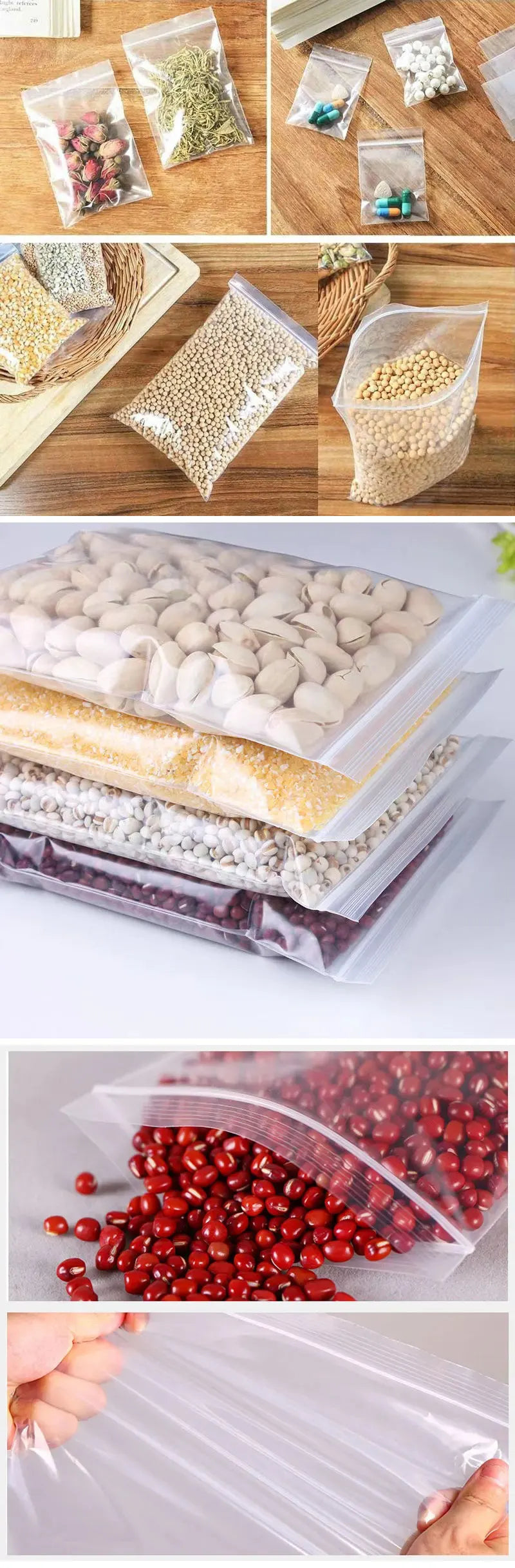 100Pcs Thicken Zipper Sealed Bags Clear Plastic Storage Zipper Bags