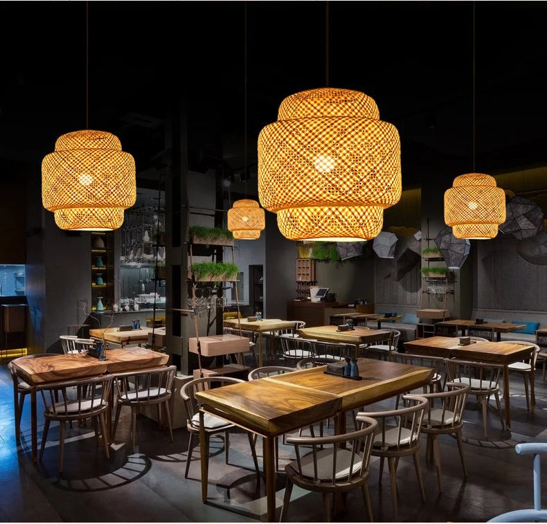 Bamboo Lantern 30cm Pendant Lamp Natural Rattan Wicker E27 LED Chandeliers