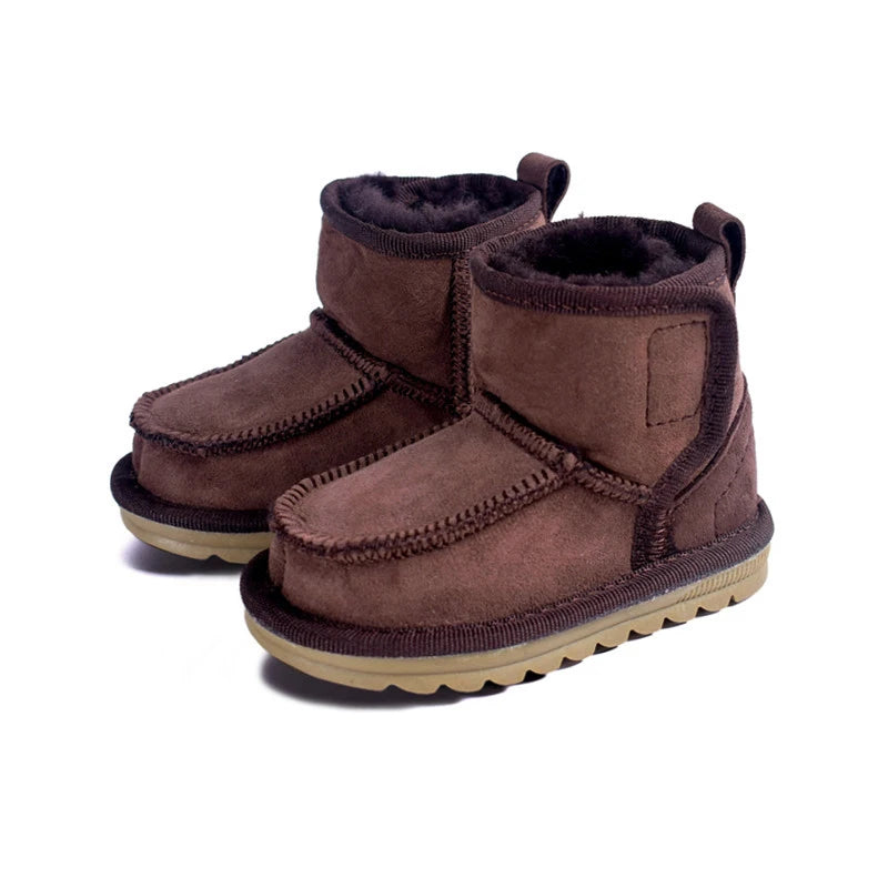 New Winter Children Snow Boots Genuine Leather 100% Wool Fur Toddler Boys Boots Soft Sole Warm Baby Girls Boots