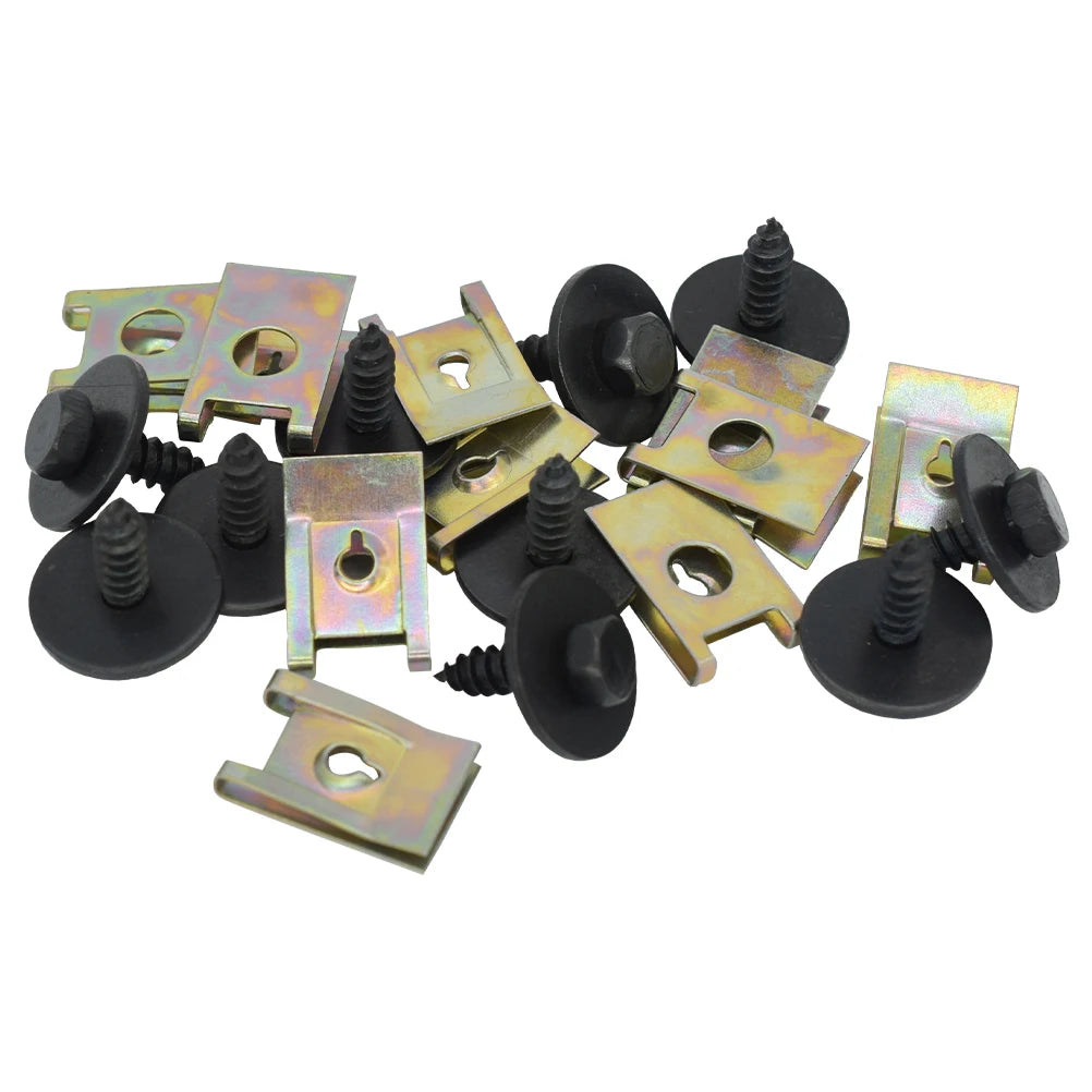20pc Chassis Engine Guard Metal Nut/Screw Washers U-shape Clip Car Fender Bumper Screws For BMW Hex Speed Fastener ﻿