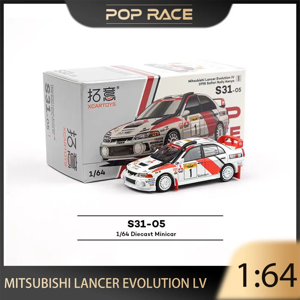 POP RACE 1/64 Mitsubishi Lancer Evolution IV Safari Rally Kenya 1998 #1 Alloy Premium Diecast Vehicle Model Toys Collectible