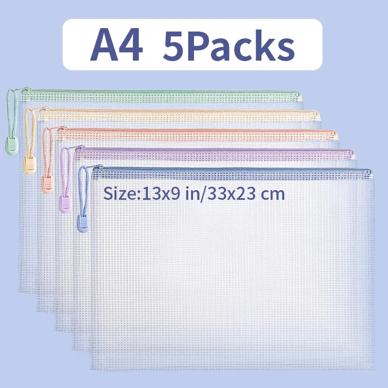 Zipper Mesh Bags A4/A5 Plastic Zipper Bags For Organizing Zipper Bag