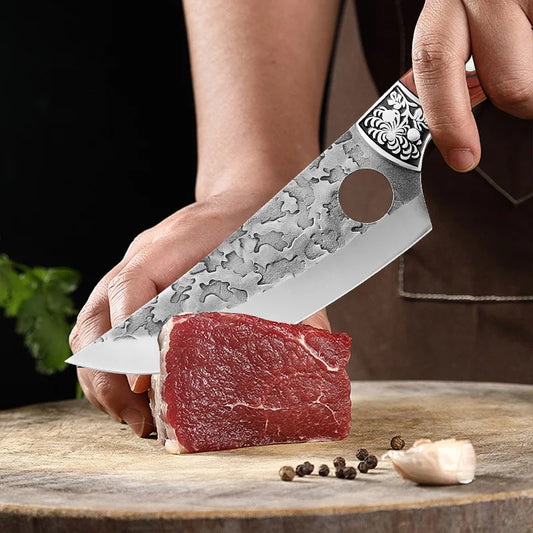 Hand-Forged Boning Knife Professional Butchers' Knife Wood Handle Cleaver Meat Kitchen Knife Chef Slicing Fruit Utility Knife