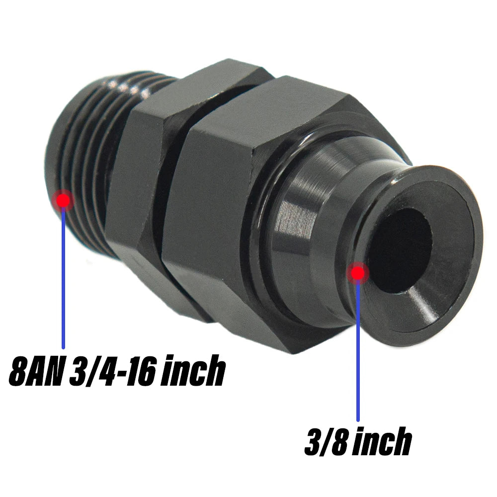 Aluminum Straight AN6/8/10 Male To 5/16" AN6 Male To 3/8" Tube Hose Fitting Adapter Fuel Hard Line Pipe Black Anodized