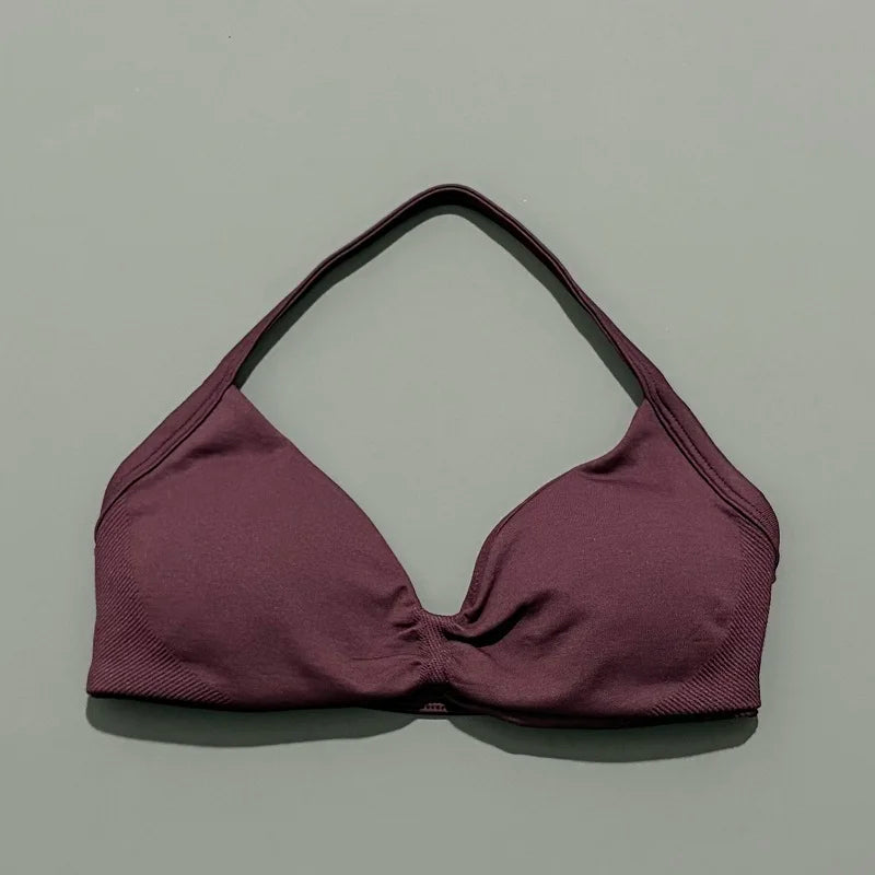 Sports Bra Push Up Strappy Sexy Open Back Gym Crop Top