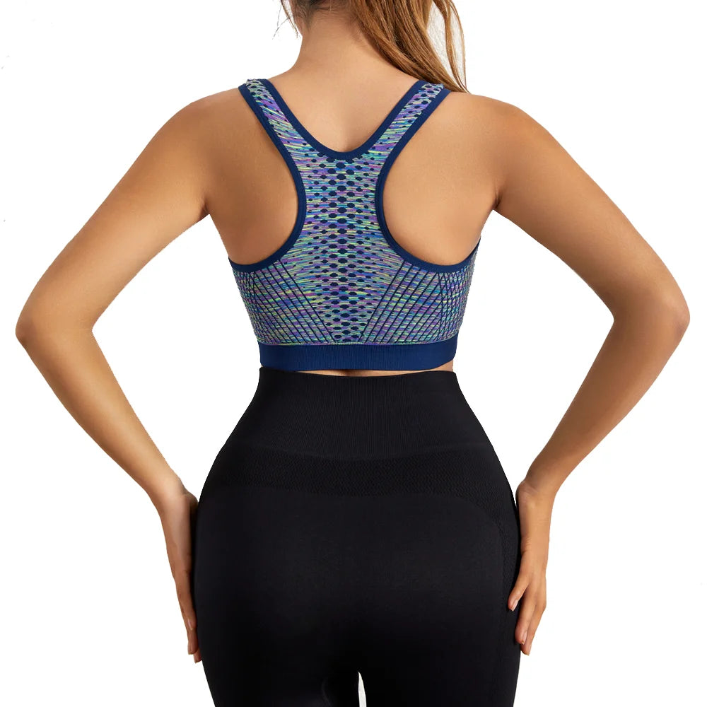 Women Sports Bra Front Zipper Sports Bra Breathable Shock-proof Underwear High Impact Yoga Bra Running Vest Fitness Workout Tops