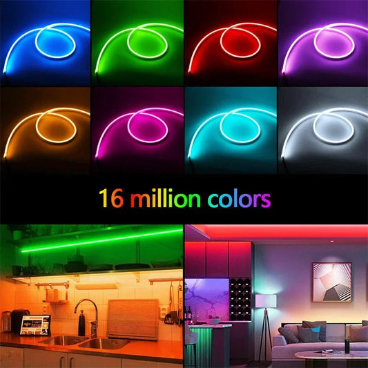 RGB LED Neon Lights with 44Keys Remote Flexible Neon Strip Lights 5V RGB Rope Lights Gaming Led Neon Light Strip for Bedroom