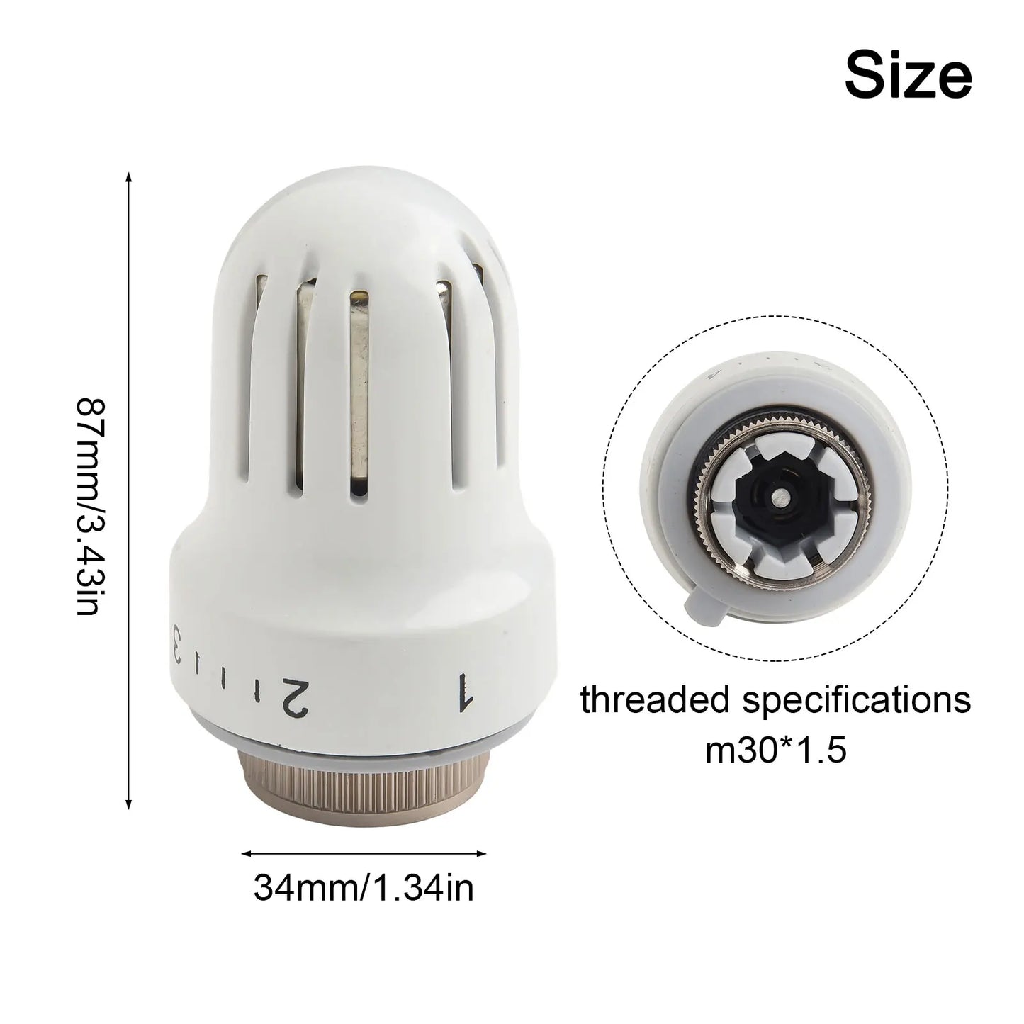 1pc Radiator Thermostatic Head Heater White Control Thermostat With M30x1.5 Threaded Connections Heating Valve Accessories