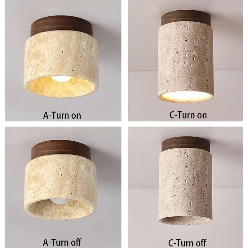 Modern Stone Travertine Ceiling Lamp Bedroom Corridor Flush Mounted