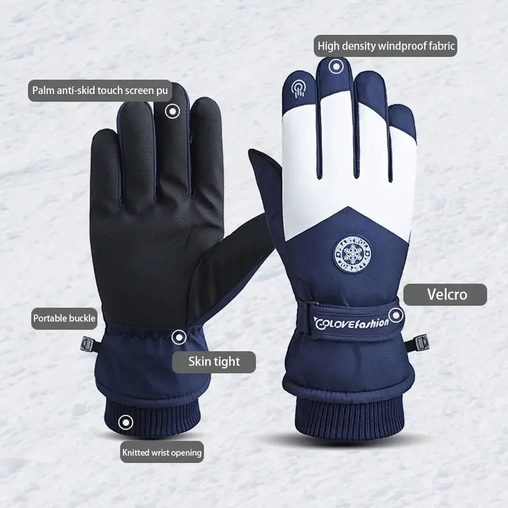 Winter Snowboard Ski Gloves PU Leather Non-slip