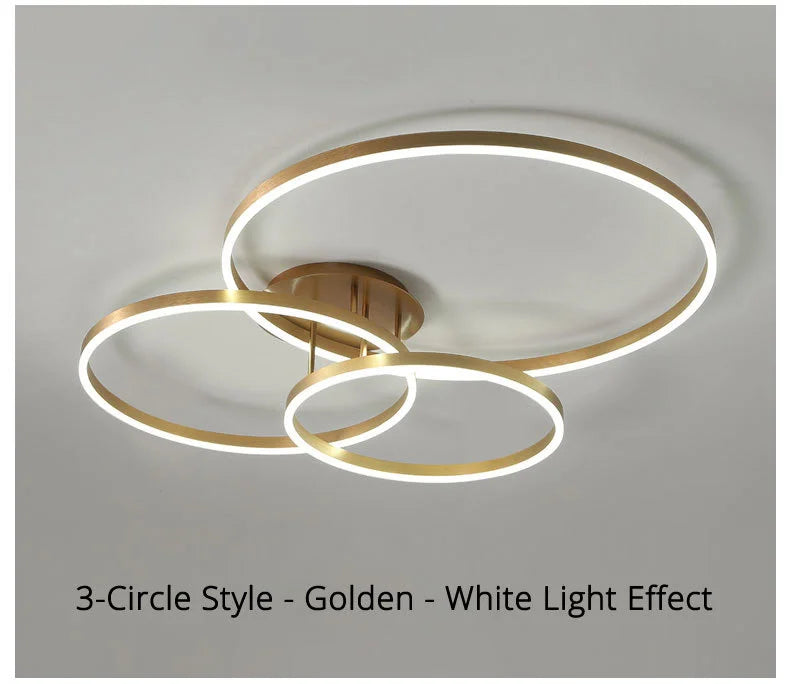 Household Gold Led Chandeliers 3 Circle Bedroom Metal Living Dining Room Lighting