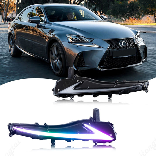 Pair RGB LED Daytime Running Light For 2013-2016/2017-2021 Lexus IS250/350/300 Start - UP Animation With Sequential Signal OLED