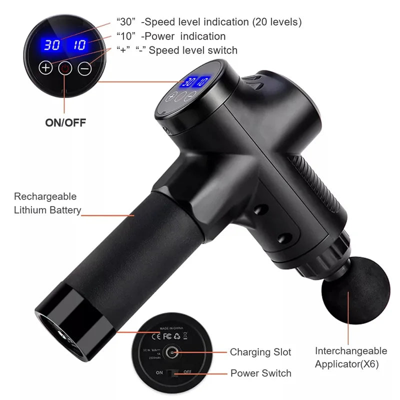 Massage Gun Electric Percussion Pistol Massager Body Neck Back Deep Tissue Muscle Relaxation Pain Relief Fitness