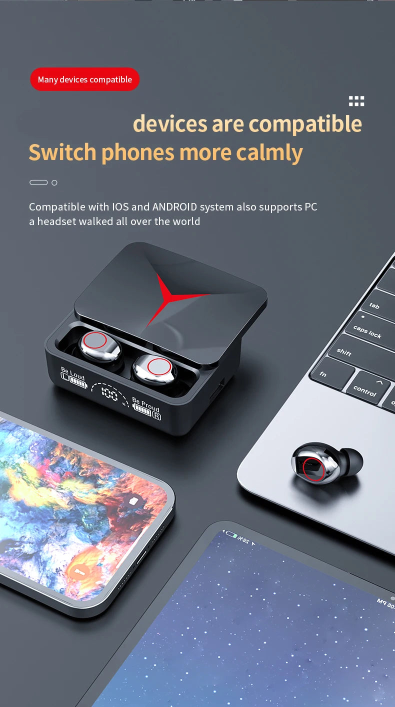 Original TWS M90 Wireless Headphones Sliding Cover Gaming Earphone Bluetooth 5.3