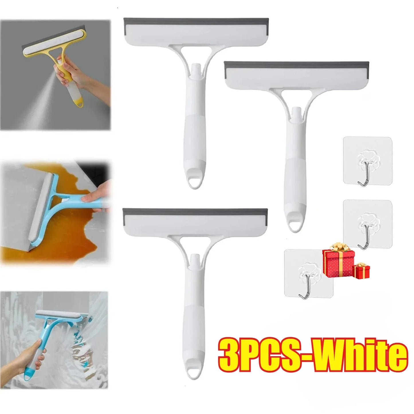 Glass Wiper with Watering Can Glass Cleaning Tool 3-In-1 Mirrors Glass Scraper Motorcar Window Scraper Household