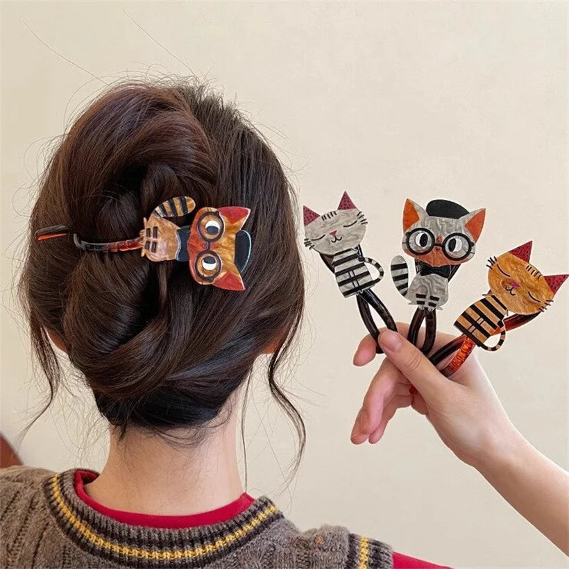 Cute Cartoon Cat Twist Hair Clips Girls Acrylic Pearl Hair Claw Crab Barrettes Hairpin Hairgrip Women Fashion Hair Accessories