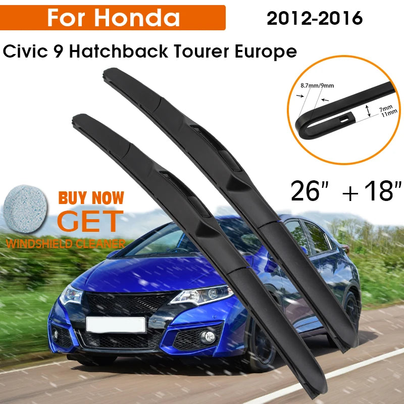 Wiper for Honda Civic 9 Hatchback Tourer Europe 2012-2016 Windshield Rubber Silicon Refill Front Window Wiper 26"+18" Accessories