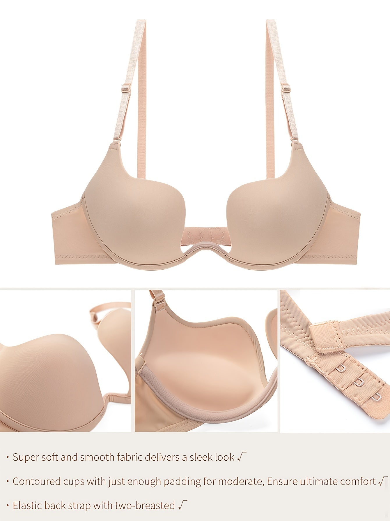 Low Plunge Push Up Bra With Clear Straps Low Cut Convertible Underwire Padded Cleavage Bra, Women's Underwear & Lingerie