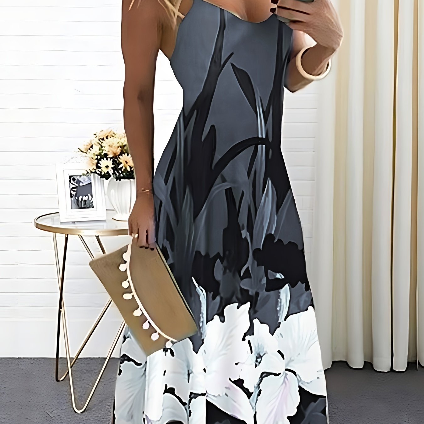 Floral Print Cami Dress, Crew Neck Mini Strap Dress, Casual Every Day Dress, Women's Clothing