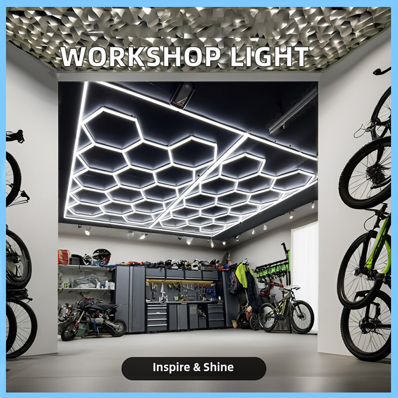 Hexagon Garage Ceiling Light Cold Light garage lights DIY hexagon LED lights hex lights garage Tube AC85-265V Hexagonal Garage Honeycomb lights for Garage Basement Warehouse Auto Beauty Shop Car Detailing Gym Basement Hair S