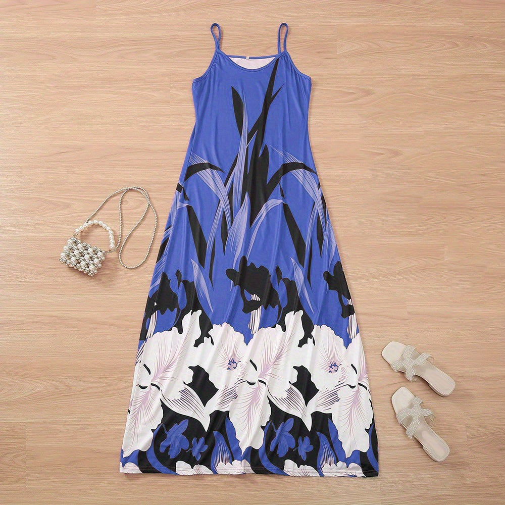 Floral Print Cami Dress, Crew Neck Mini Strap Dress, Casual Every Day Dress, Women's Clothing