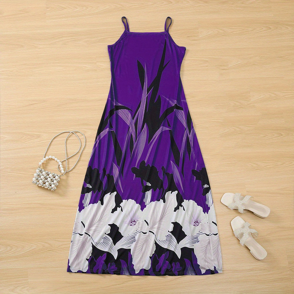 Floral Print Cami Dress, Crew Neck Mini Strap Dress, Casual Every Day Dress, Women's Clothing