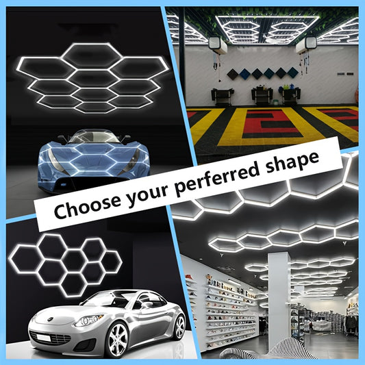 Hexagon Garage Ceiling Light Cold Light garage lights DIY hexagon LED lights hex lights garage Tube AC85-265V Hexagonal Garage Honeycomb lights for Garage Basement Warehouse Auto Beauty Shop Car Detailing Gym Basement Hair S