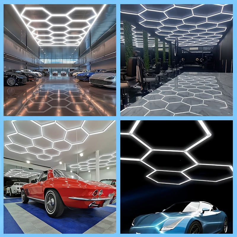 Hexagon Garage Ceiling Light Cold Light garage lights DIY hexagon LED lights hex lights garage Tube AC85-265V Hexagonal Garage Honeycomb lights for Garage Basement Warehouse Auto Beauty Shop Car Detailing Gym Basement Hair S