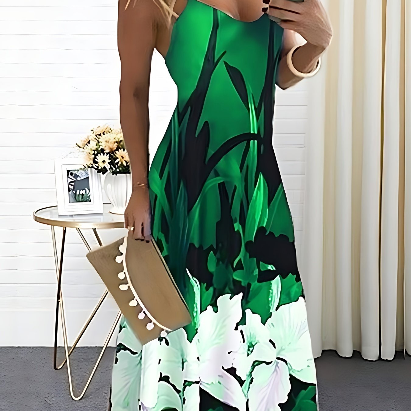 Floral Print Cami Dress, Crew Neck Mini Strap Dress, Casual Every Day Dress, Women's Clothing