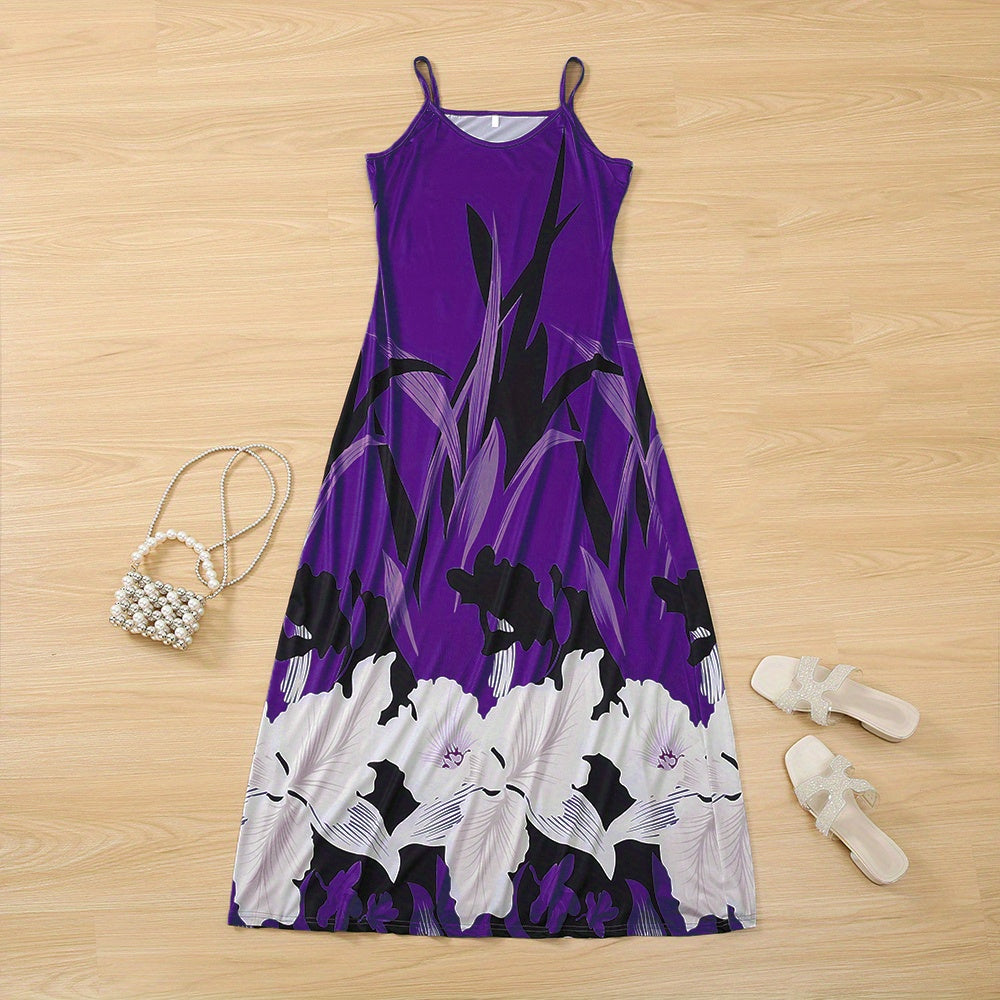 Floral Print Cami Dress, Crew Neck Mini Strap Dress, Casual Every Day Dress, Women's Clothing
