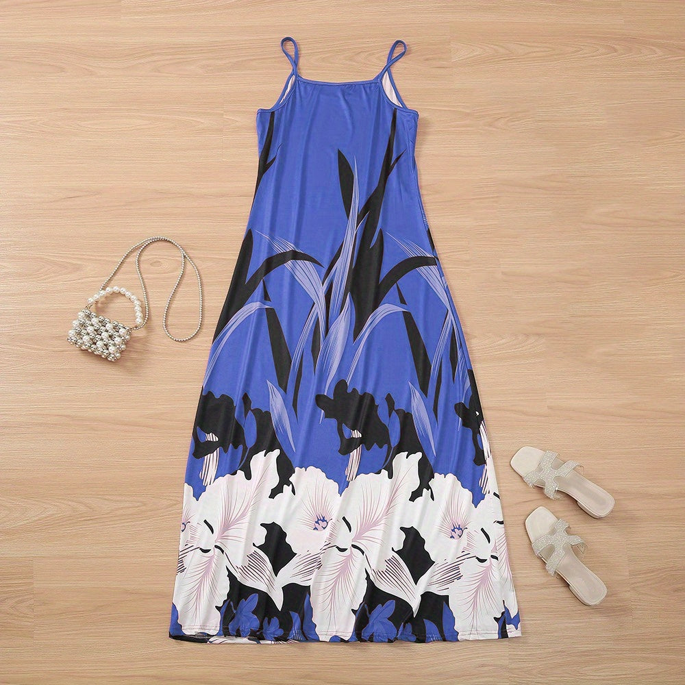 Floral Print Cami Dress, Crew Neck Mini Strap Dress, Casual Every Day Dress, Women's Clothing